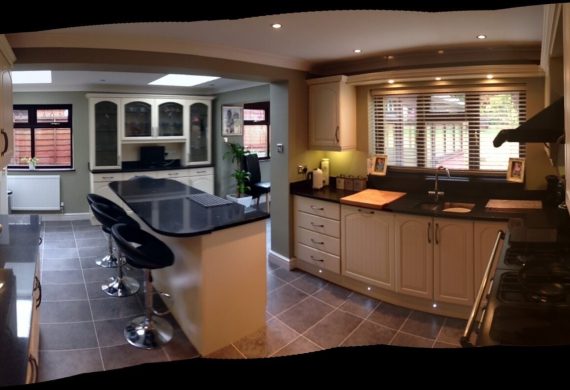 Panoramic view of a kitchen in Wolverhampton
